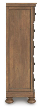 Feddinger Medium Brown King Panel Bed, Dresser, Mirror, Chest and 2 Nightstands