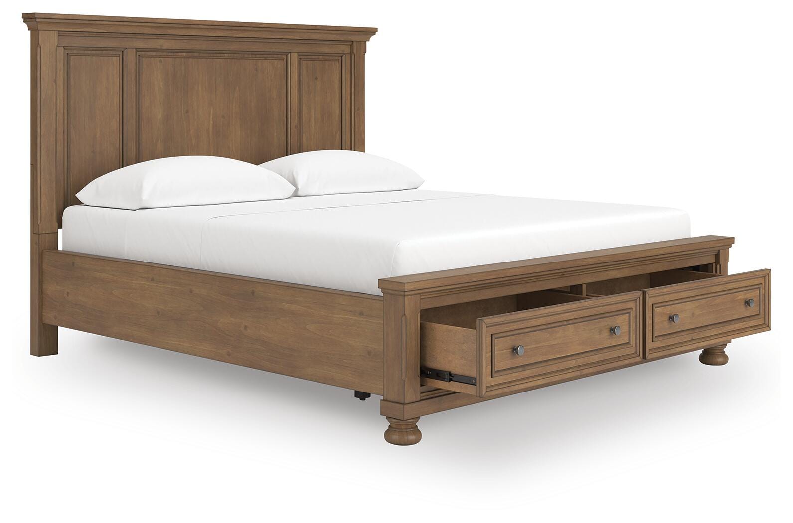Feddinger Medium Brown California King Panel Storage Bed, Dresser and Nightstand
