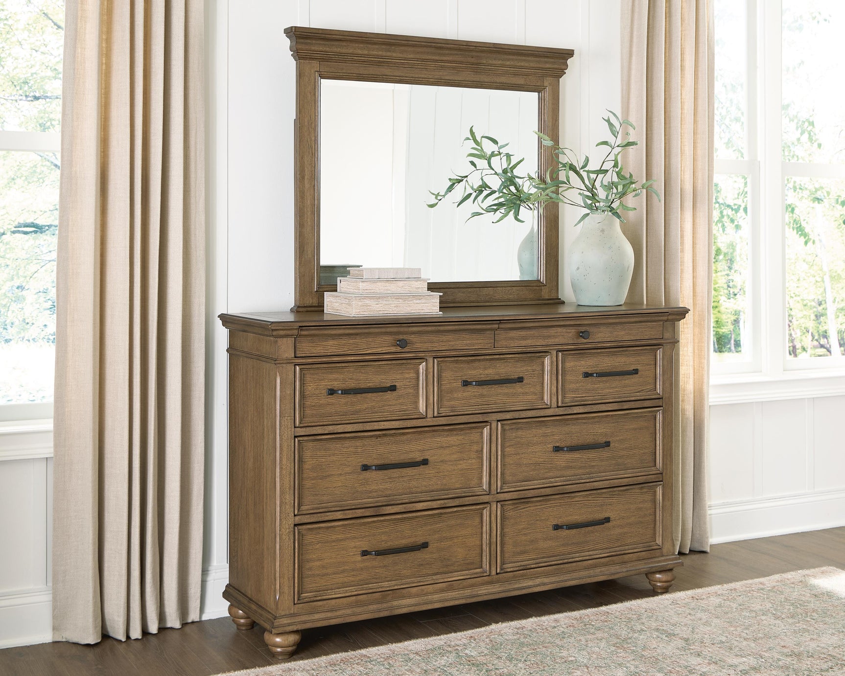 Waynely Medium Brown Dresser and Mirror (Online Special Price)