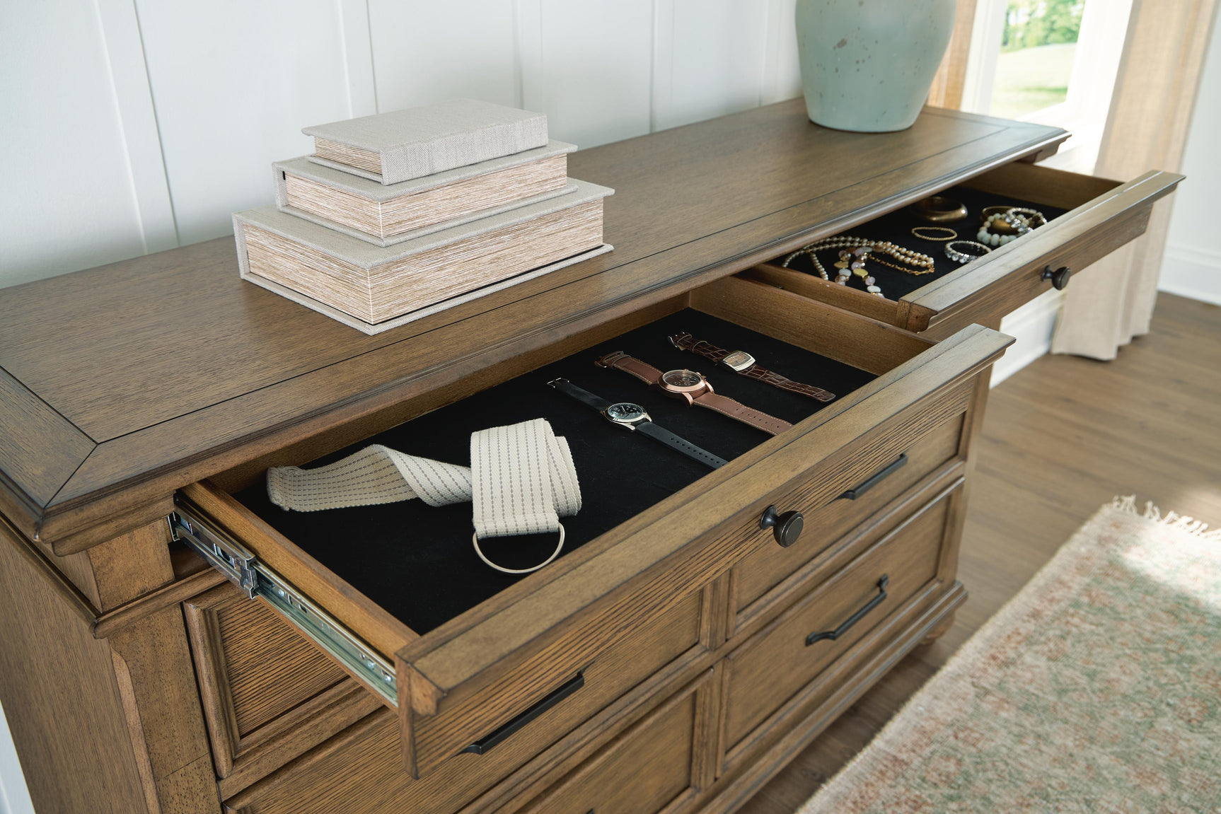 Waynely Medium Brown Dresser and Mirror