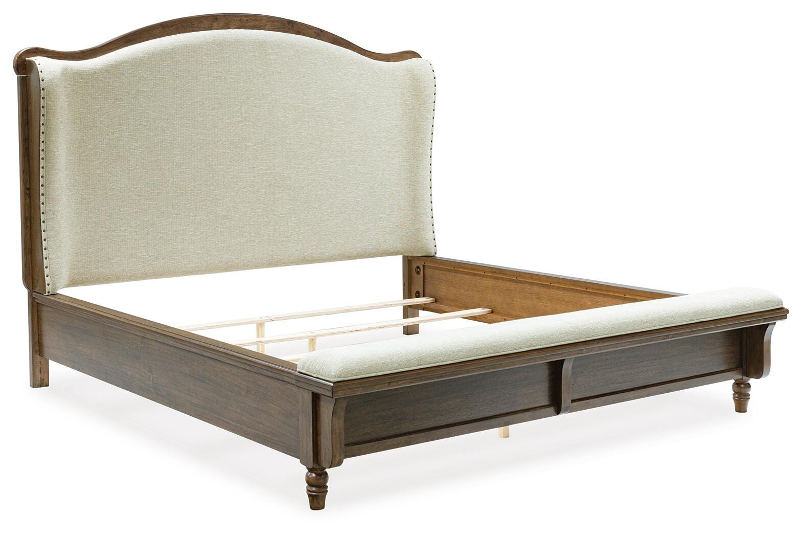 Sturlayne Brown King Upholstered Panel Bed, Dresser and 2 Nightstands (Online Special Price)