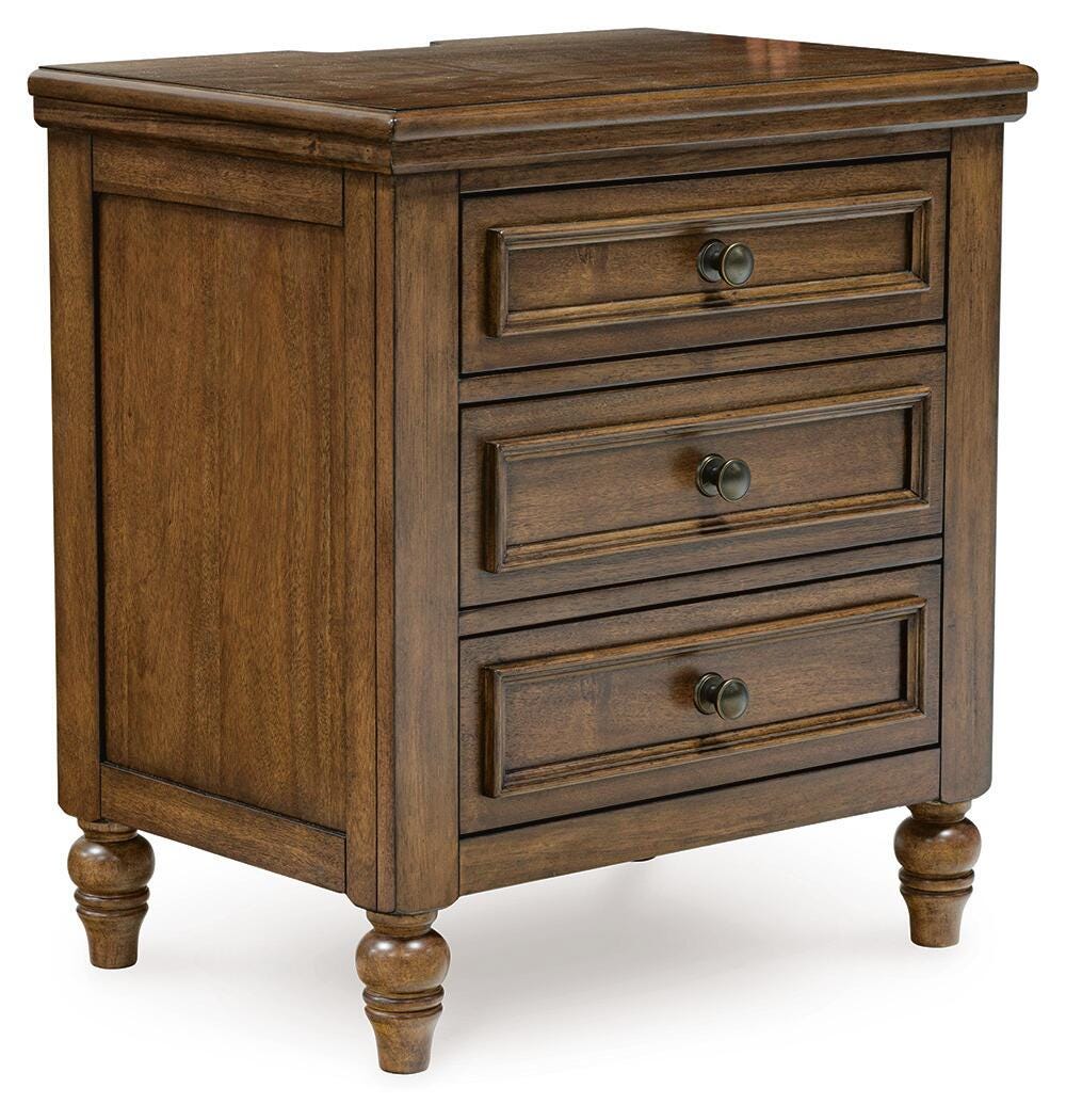 Sturlayne Brown King Upholstered Panel Bed, Dresser and 2 Nightstands (Online Special Price)