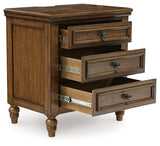 Sturlayne Brown King Upholstered Panel Bed, Dresser and 2 Nightstands (Online Special Price)