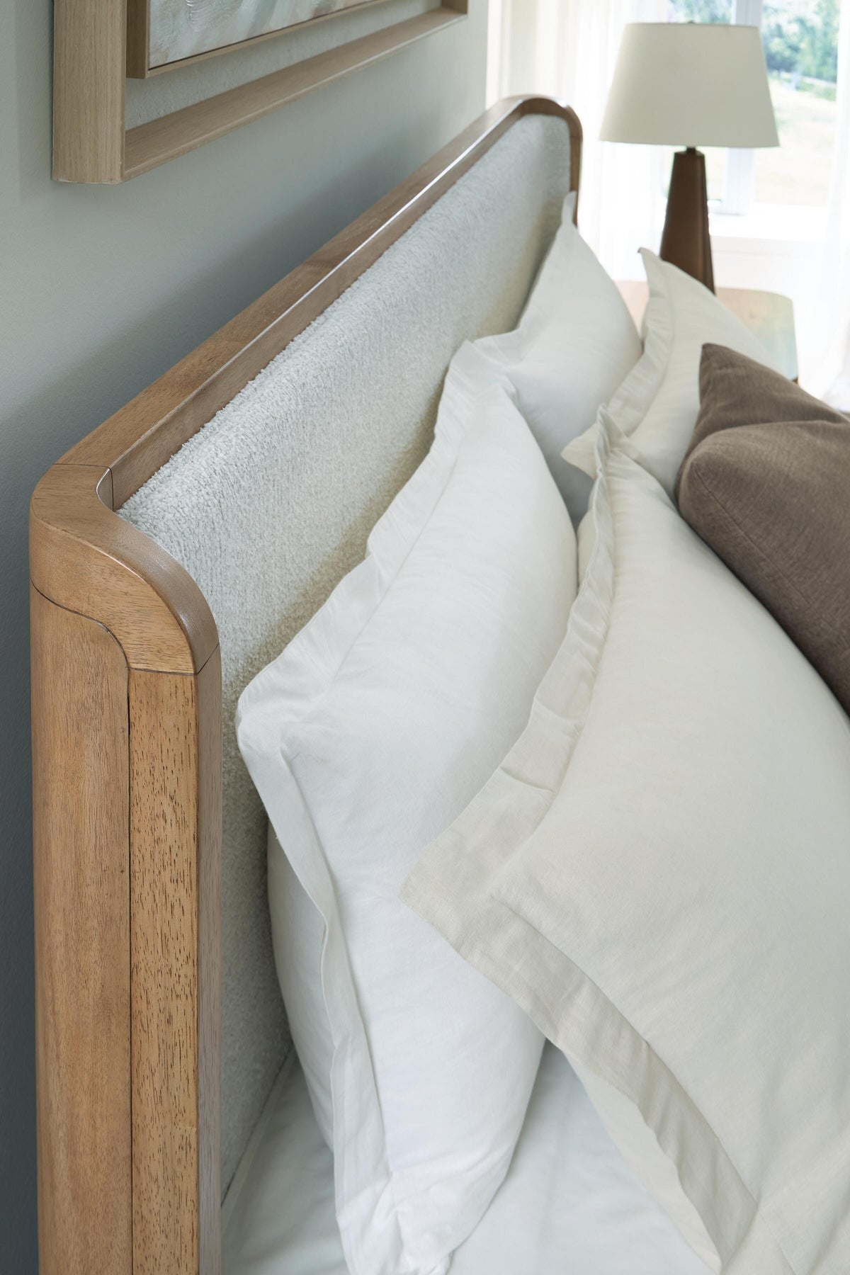 Pamaria Light Brown California King Upholstered Panel Bed