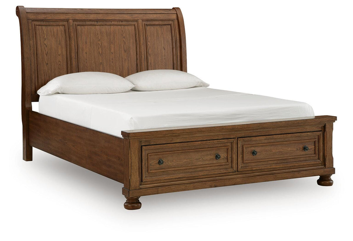 Zackaryn Warm Brown Queen Sleigh Storage Bed