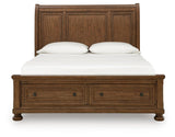 Zackaryn Warm Brown Queen Sleigh Storage Bed