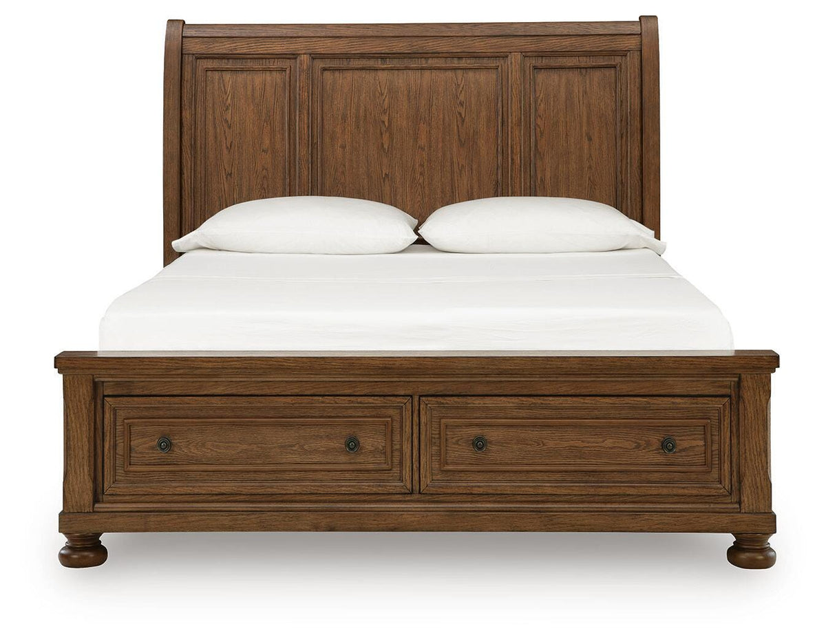 Zackaryn Warm Brown Queen Sleigh Storage Bed