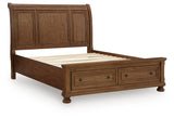 Zackaryn Warm Brown Queen Sleigh Storage Bed