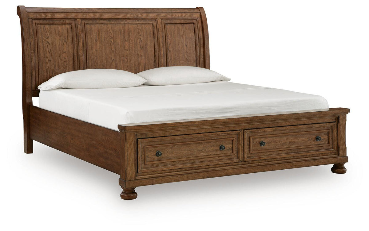Zackaryn Warm Brown King Sleigh Storage Bed