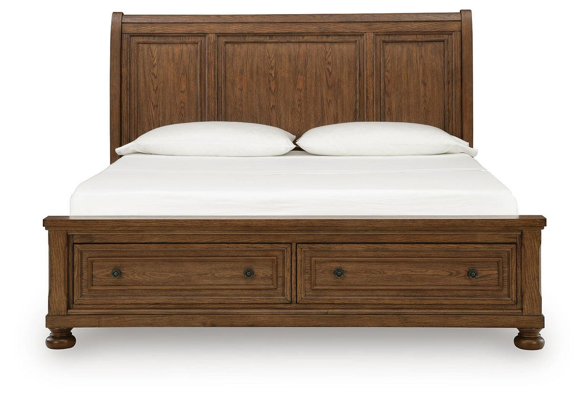 Zackaryn Warm Brown California King Sleigh Storage Bed