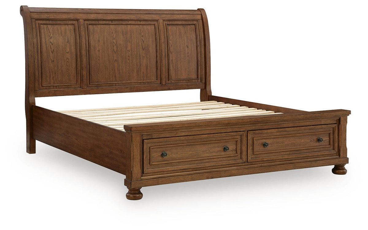 Zackaryn Warm Brown California King Sleigh Storage Bed