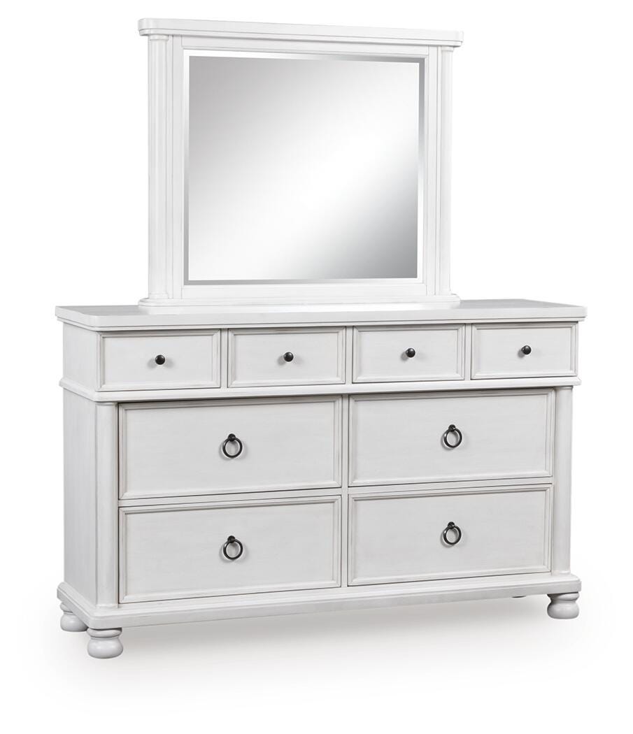 Chadworth Antique White Dresser and Mirror