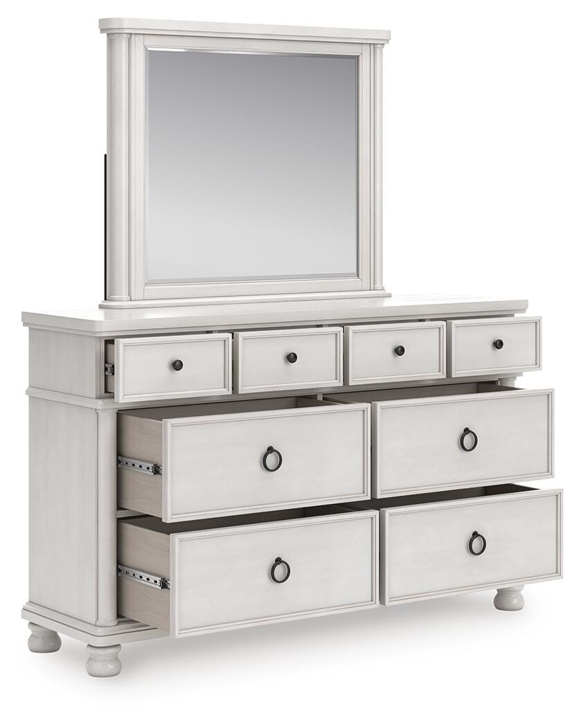 Chadworth Antique White Dresser and Mirror