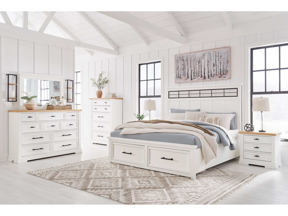 Ashbryn White/Natural Queen Panel Storage Bedroom Sets - Ornate Home