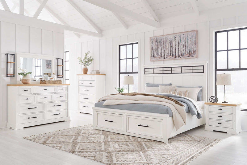 Ashbryn White/Natural Mirrored Dresser w/ 10 Drawers - Ornate Home