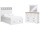 Ashbryn White/Natural Queen Panel Storage Bedroom Set with Dresser and Mirror - Ornate Home