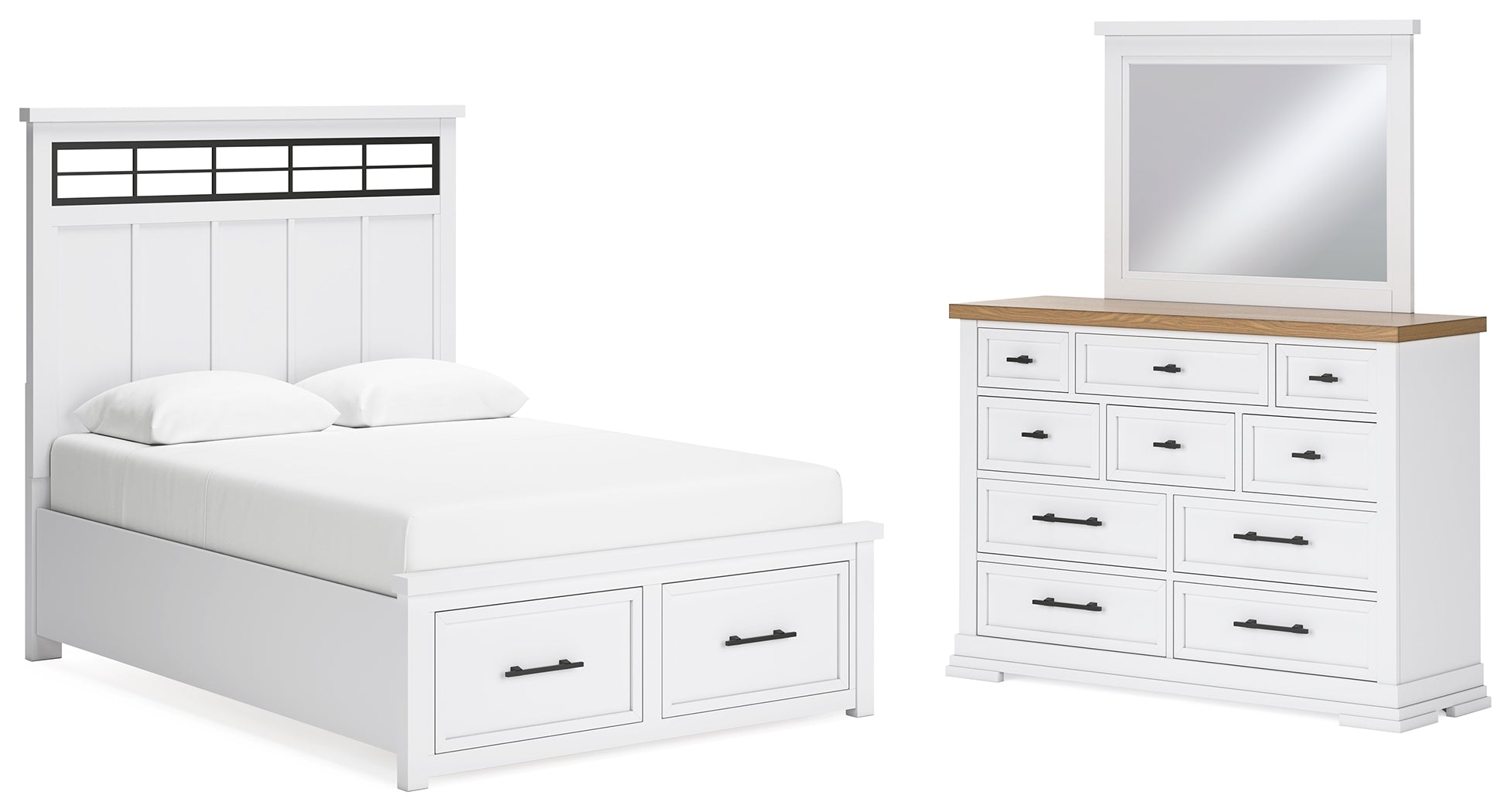 Ashbryn Queen Panel Storage Bedroom Set with Dresser and Mirror - Ornate Home