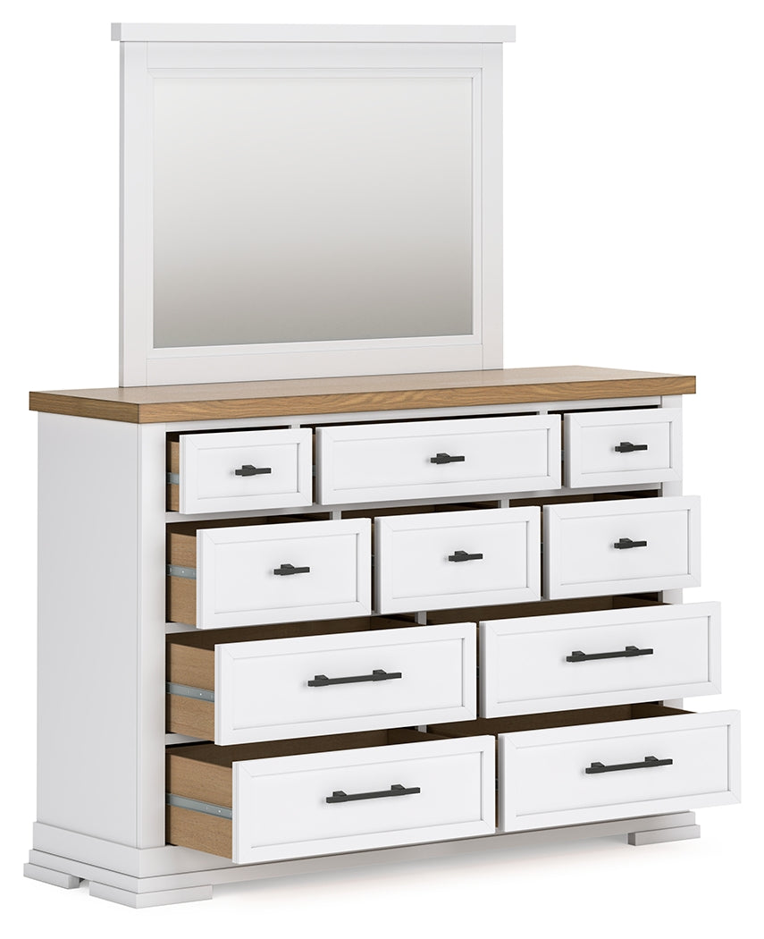 Ashbryn White/Natural Queen Panel Storage Bedroom Set with Dresser and Mirror - Ornate Home