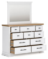 Ashbryn White/Natural Queen Panel Storage Bedroom Set with Dresser and Mirror - Ornate Home