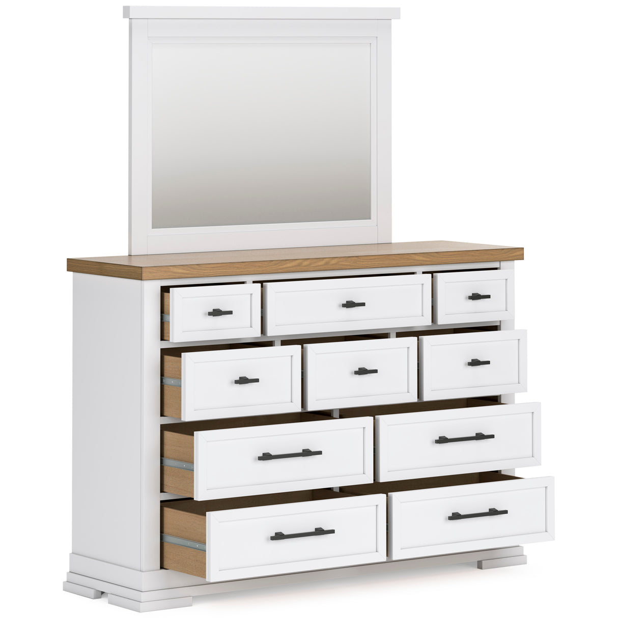 Ashbryn White/Natural Mirrored Dresser w/ 10 Drawers - Ornate Home