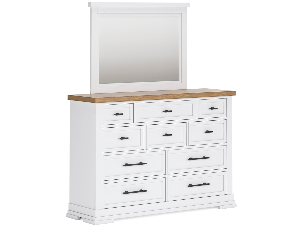 Ashbryn White/Natural Mirrored Dresser w/ 10 Drawers - Ornate Home