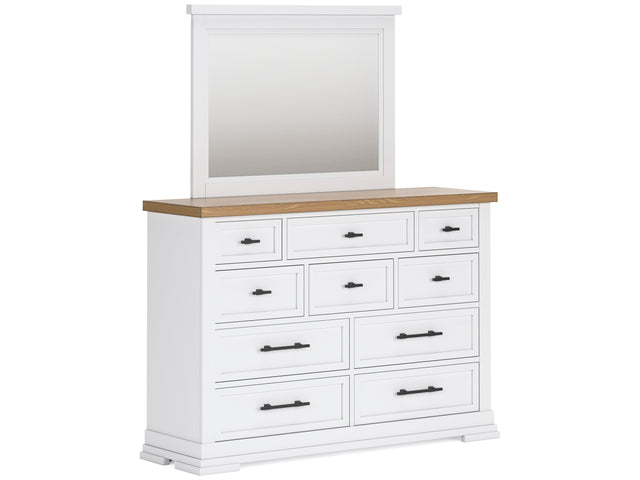 Ashbryn White/Natural Mirrored Dresser w/ 10 Drawers - Ornate Home