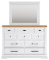 Ashbryn White/Natural Queen Panel Storage Bedroom Set with Dresser and Mirror - Ornate Home