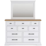 Ashbryn White/Natural Mirrored Dresser w/ 10 Drawers - Ornate Home