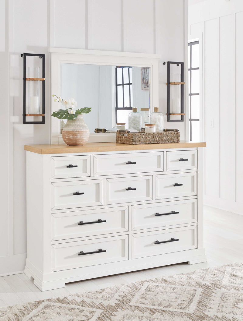 Ashbryn White/Natural Mirrored Dresser w/ 10 Drawers - Ornate Home