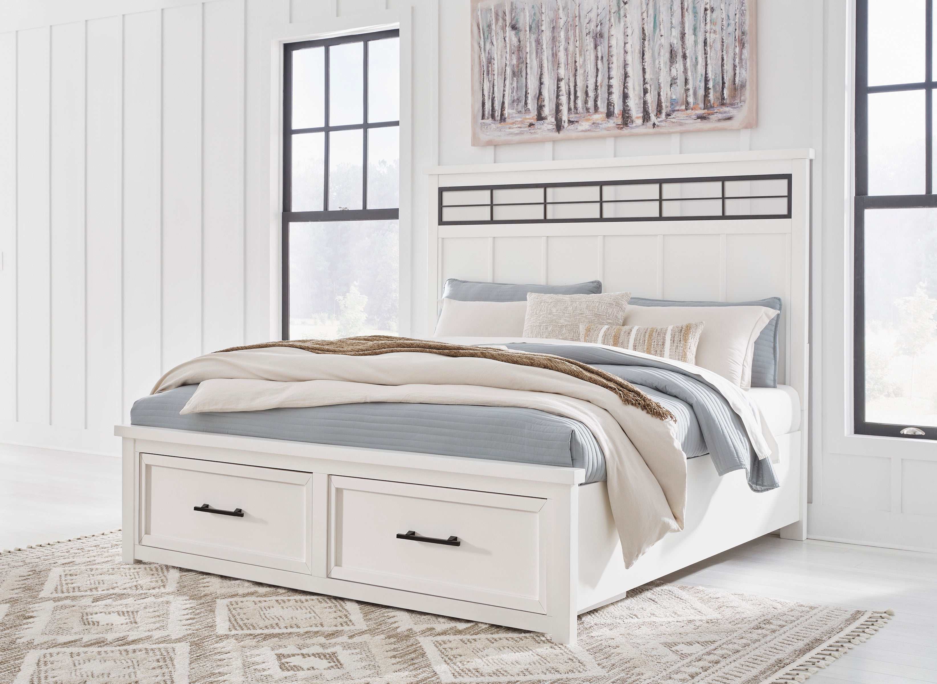 Ashbryn White/Natural Queen Panel Storage Bedroom Sets - Ornate Home