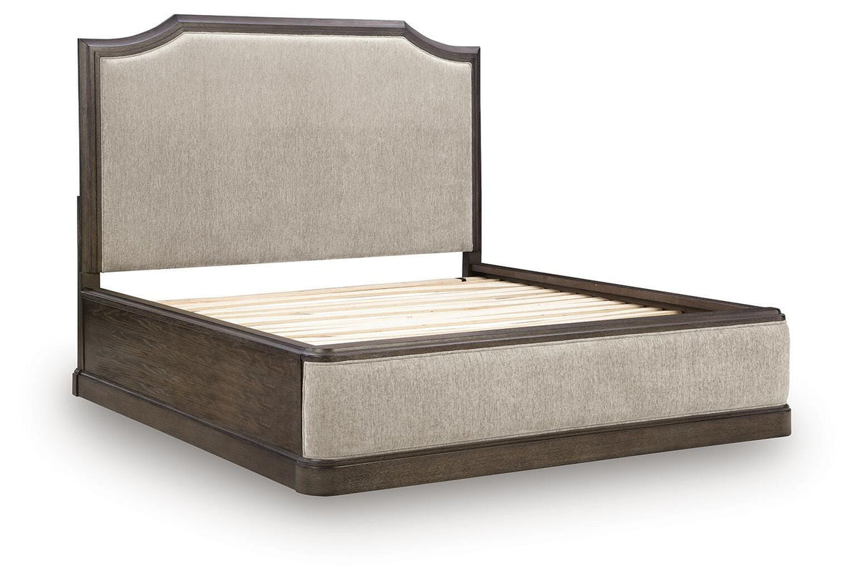 Wickenger Dark Brown King Upholstered Panel Bed