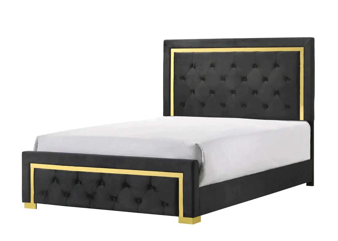 Pepe Black & Gold Upholstered Panel Bedroom Sets - Ornate Home