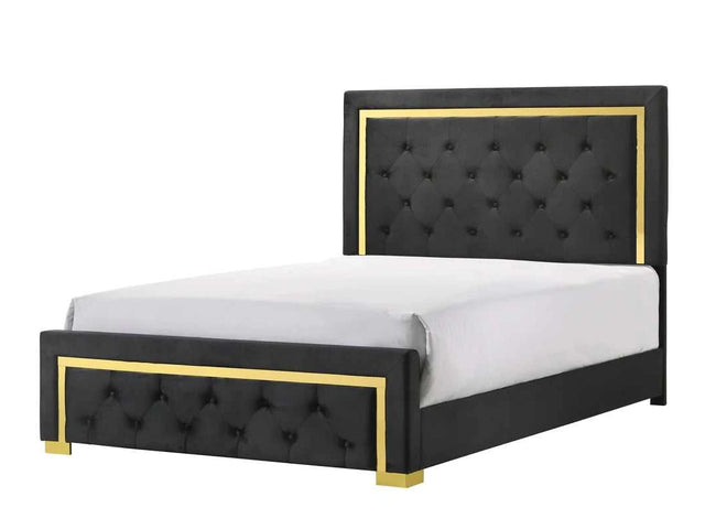 Pepe Black & Gold King Upholstered Panel Bed - Ornate Home