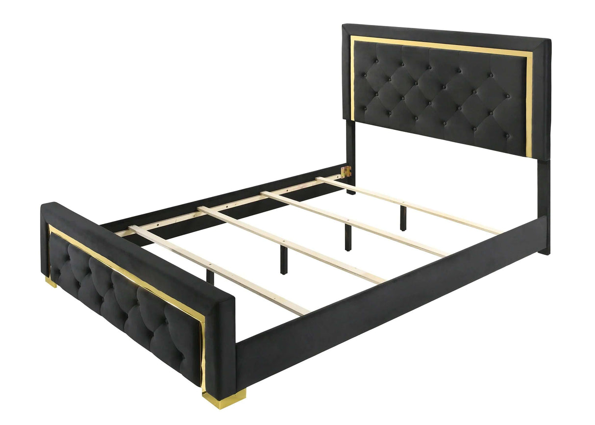 Pepe Black & Gold Upholstered Panel Bedroom Sets - Ornate Home