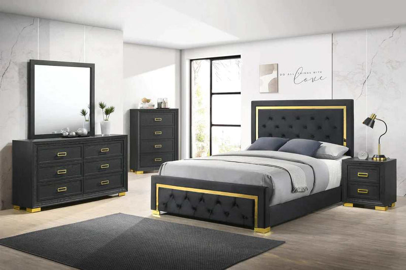 Pepe Black & Gold Queen Upholstered Panel Bed