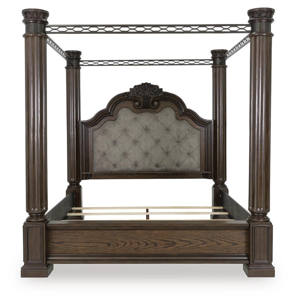 Maylee Dark Brown King Poster Bed and 2 Nightstands