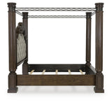 Maylee Dark Brown King Poster Bed and 2 Nightstands