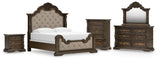 Maylee Dark Brown King Panel Bed, Dresser, Mirror, Chest and Nightstand (Online Special Price)