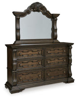 Maylee Dark Brown King Panel Bed, Dresser, Mirror, Chest and Nightstand (Online Special Price)