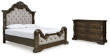Maylee Dark Brown King Upholstered Panel Bed and Dresser (Online Special Price)