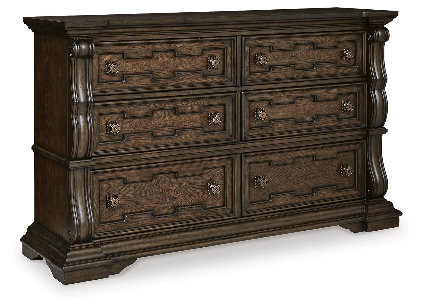 Maylee Dark Brown King Upholstered Panel Bed and Dresser (Online Special Price)