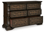 Maylee Dark Brown King Upholstered Panel Bed and Dresser (Online Special Price)