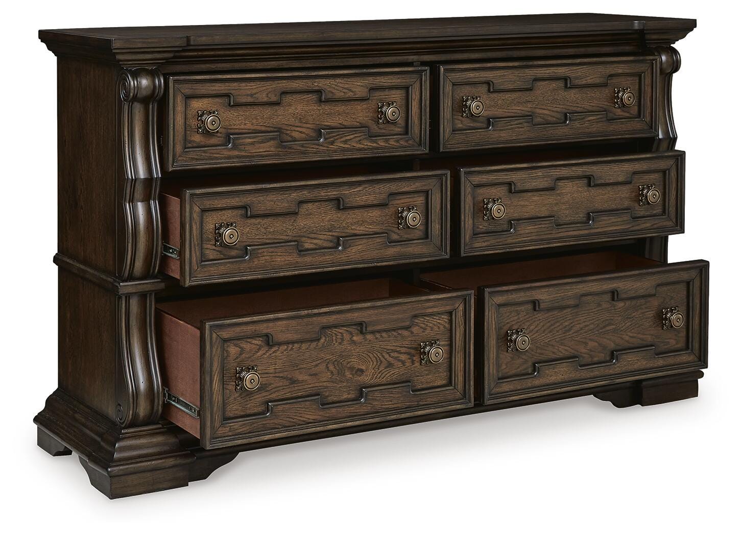 Maylee Dark Brown King Upholstered Panel Bed and Dresser (Online Special Price)