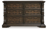 Maylee Dark Brown King Upholstered Panel Bed and Dresser (Online Special Price)