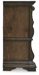 Maylee Dark Brown King Upholstered Panel Bed and Dresser (Online Special Price)