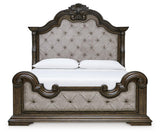 Maylee Dark Brown King Upholstered Panel Bed and Dresser (Online Special Price)