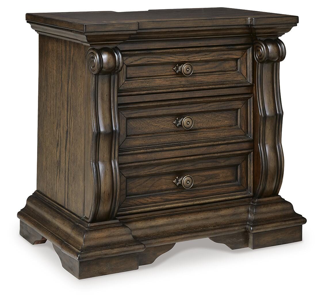 Maylee Dark Brown King Poster Bed and 2 Nightstands