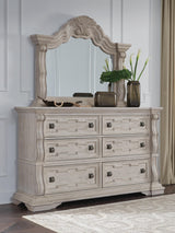 Andonhall Antique White Dresser and Mirror