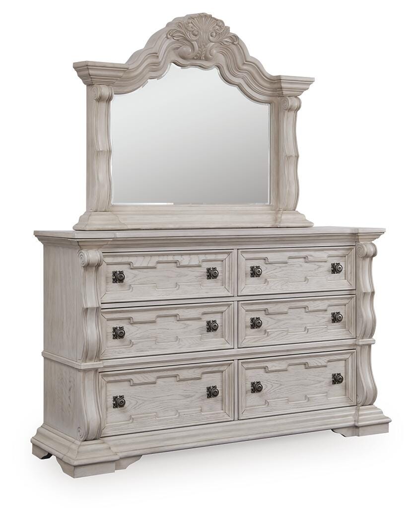 Andonhall Antique White Dresser and Mirror
