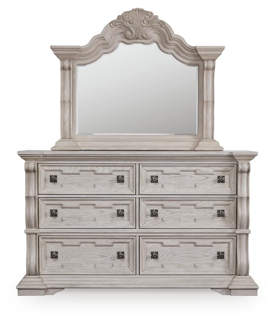 Andonhall Antique White Dresser and Mirror